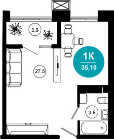 36,9 м², 1-комнатные апартаменты 27 306 000 ₽ - изображение 1