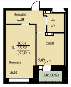 36,8 м², 1-комнатная квартира 3 309 300 ₽ - изображение 85