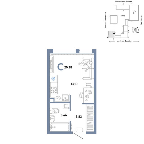 20,4 м², квартира-студия 4 190 000 ₽ - изображение 1