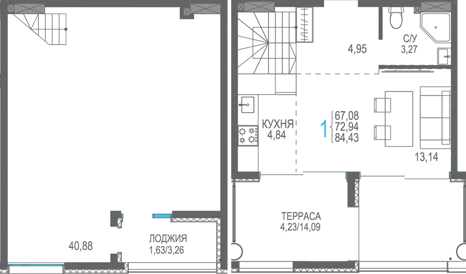 72,9 м², 1-комнатная квартира 13 129 200 ₽ - изображение 1