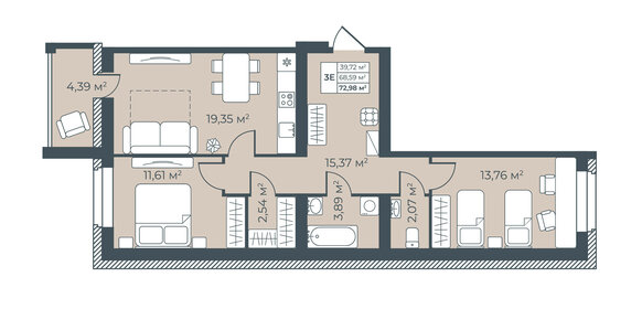 Квартира 73 м², 3-комнатная - изображение 1