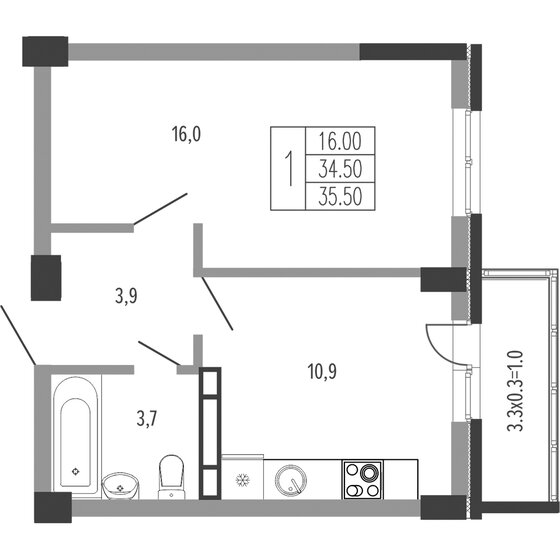 35,5 м², 1-комнатная квартира 8 227 125 ₽ - изображение 1