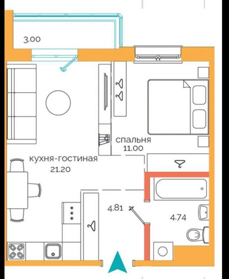 44 м², 2-комнатная квартира 4 796 000 ₽ - изображение 1