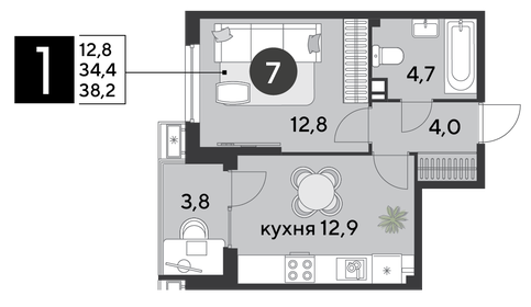 37,9 м², 1-комнатная квартира 7 053 191 ₽ - изображение 14