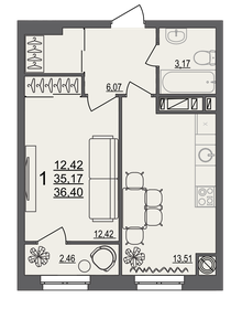 Квартира 36,4 м², 1-комнатная - изображение 1