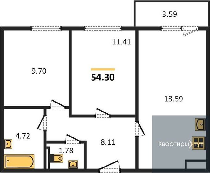 54,3 м², 2-комнатная квартира 4 155 000 ₽ - изображение 50