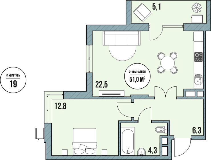 54,6 м², 2-комнатные апартаменты 8 721 000 ₽ - изображение 1