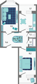 Квартира 71,7 м², 2-комнатная - изображение 1