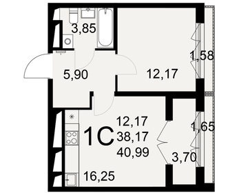 Квартира 41 м², 1-комнатная - изображение 1