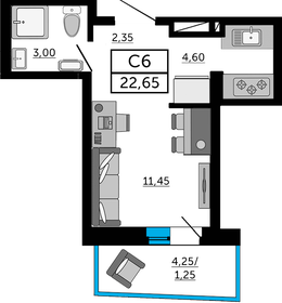 Квартира 22,7 м², студия - изображение 1