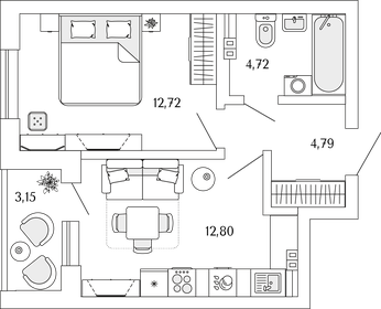 Квартира 36,4 м², 1-комнатная - изображение 1