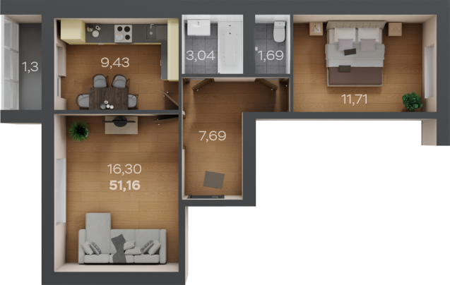 51,2 м², 2-комнатная квартира 3 735 000 ₽ - изображение 1