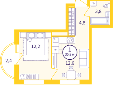 33,1 м², 1-комнатная квартира 5 100 000 ₽ - изображение 76