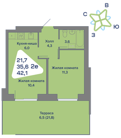 Квартира 57,4 м², 2-комнатная - изображение 1