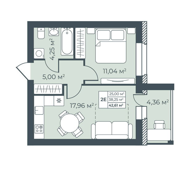 42,6 м², 2-комнатная квартира 3 747 079 ₽ - изображение 1