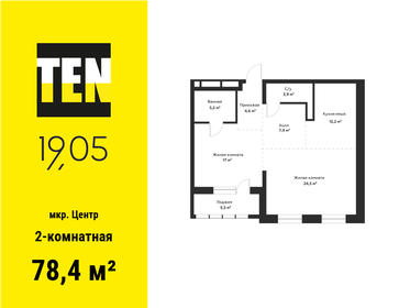 Квартира 78,4 м², 2-комнатная - изображение 1