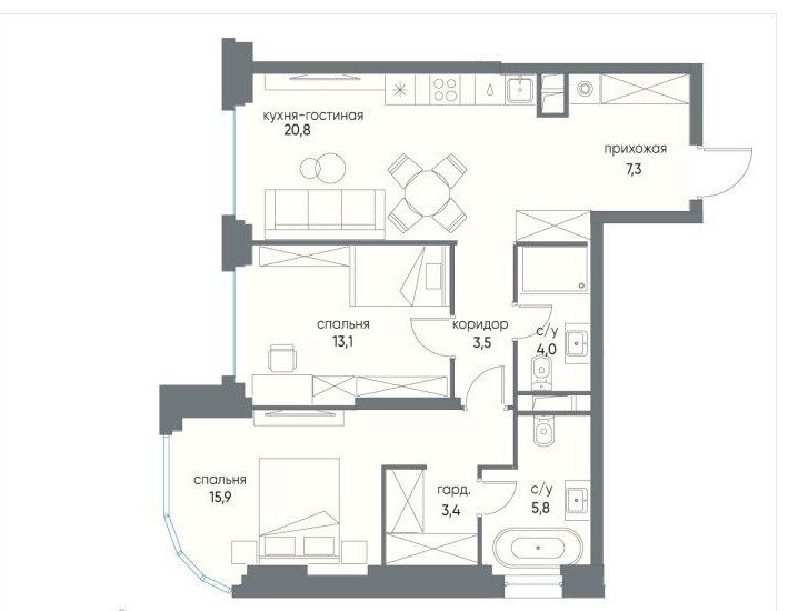 73,8 м², 2-комнатная квартира 58 900 000 ₽ - изображение 1