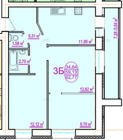 Квартира 64 м², 3-комнатная - изображение 1