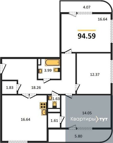 94,6 м², 3-комнатная квартира 10 688 670 ₽ - изображение 1