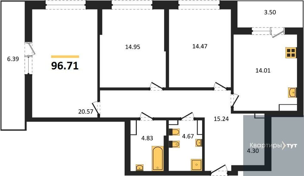 96,7 м², 3-комнатная квартира 13 152 173 ₽ - изображение 51