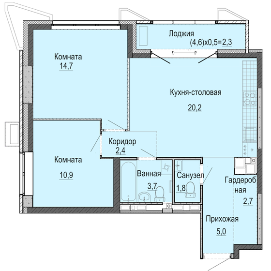 64,1 м², 2-комнатная квартира 5 369 000 ₽ - изображение 1