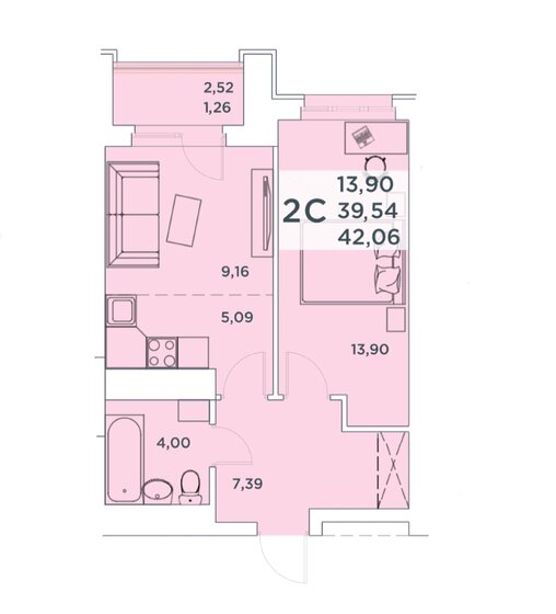 42,1 м², 1-комнатная квартира 6 720 000 ₽ - изображение 1