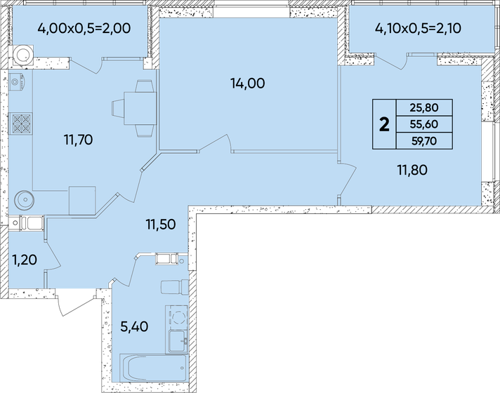 59,7 м², 2-комнатная квартира 7 044 600 ₽ - изображение 1