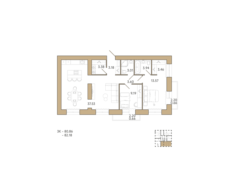 82,2 м², 3-комнатная квартира 10 683 400 ₽ - изображение 1