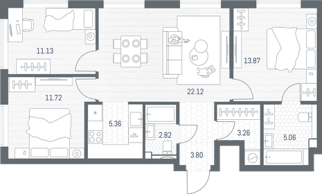 Квартира 79,1 м², 3-комнатная - изображение 1