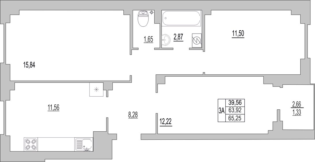 65,3 м², 3-комнатная квартира 4 893 750 ₽ - изображение 1