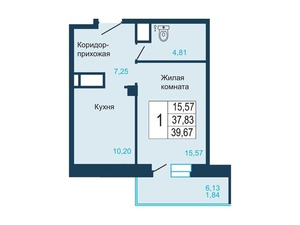 39,7 м², 1-комнатная квартира 6 800 000 ₽ - изображение 1