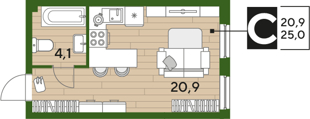 22,6 м², квартира-студия 4 248 800 ₽ - изображение 7