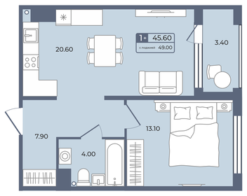 45,6 м², 1-комнатная квартира 8 190 000 ₽ - изображение 9