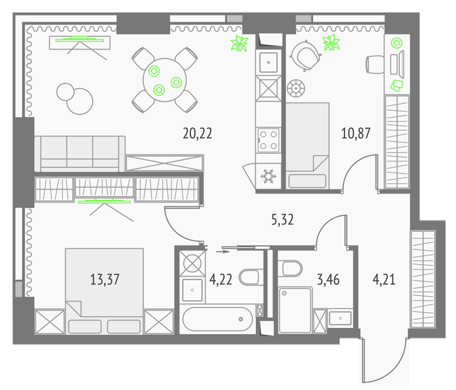 61,7 м², 2-комнатная квартира 26 717 436 ₽ - изображение 20