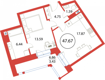 45,5 м², 1-комнатная квартира 13 147 839 ₽ - изображение 9