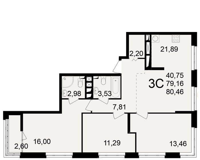 80,5 м², 3-комнатная квартира 8 448 300 ₽ - изображение 1