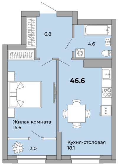 46,6 м², 1-комнатная квартира 6 782 100 ₽ - изображение 1