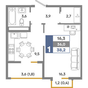 38,1 м², 1-комнатная квартира 5 219 700 ₽ - изображение 22