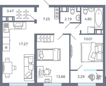 Квартира 62,2 м², 2-комнатная - изображение 1