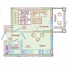 Квартира 31,1 м², 1-комнатная - изображение 1