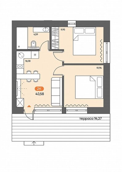 43,6 м², 2-комнатные апартаменты 6 150 000 ₽ - изображение 1