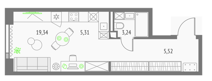 Квартира 33,4 м², студия - изображение 1