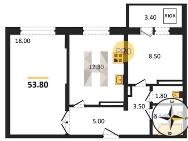 Квартира 53,8 м², 2-комнатная - изображение 1