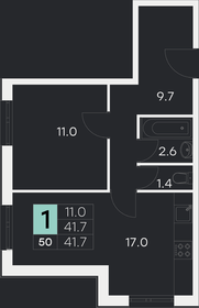 Квартира 41,7 м², 1-комнатная - изображение 1