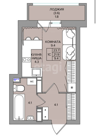 23,7 м², квартира-студия 3 700 000 ₽ - изображение 1