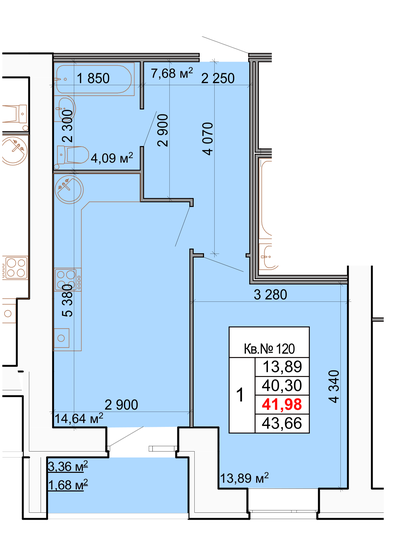 42 м², 1-комнатная квартира 4 114 040 ₽ - изображение 1