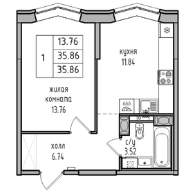 34,2 м², 1-комнатная квартира 6 999 000 ₽ - изображение 6