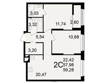 Квартира 59,3 м², 2-комнатная - изображение 1