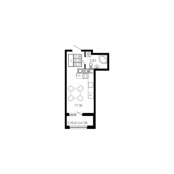 22,8 м², квартира-студия 2 732 400 ₽ - изображение 1