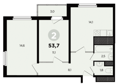 Квартира 53,9 м², 2-комнатная - изображение 1